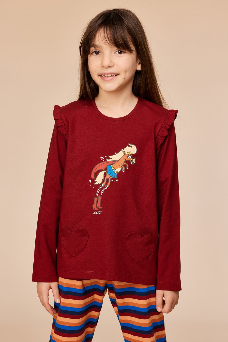 WOODY Meisjes pyjama - donkerrood - 12Y