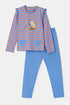 WOODY Meisjes pyjama - blauw-/ roze streep - 12Y