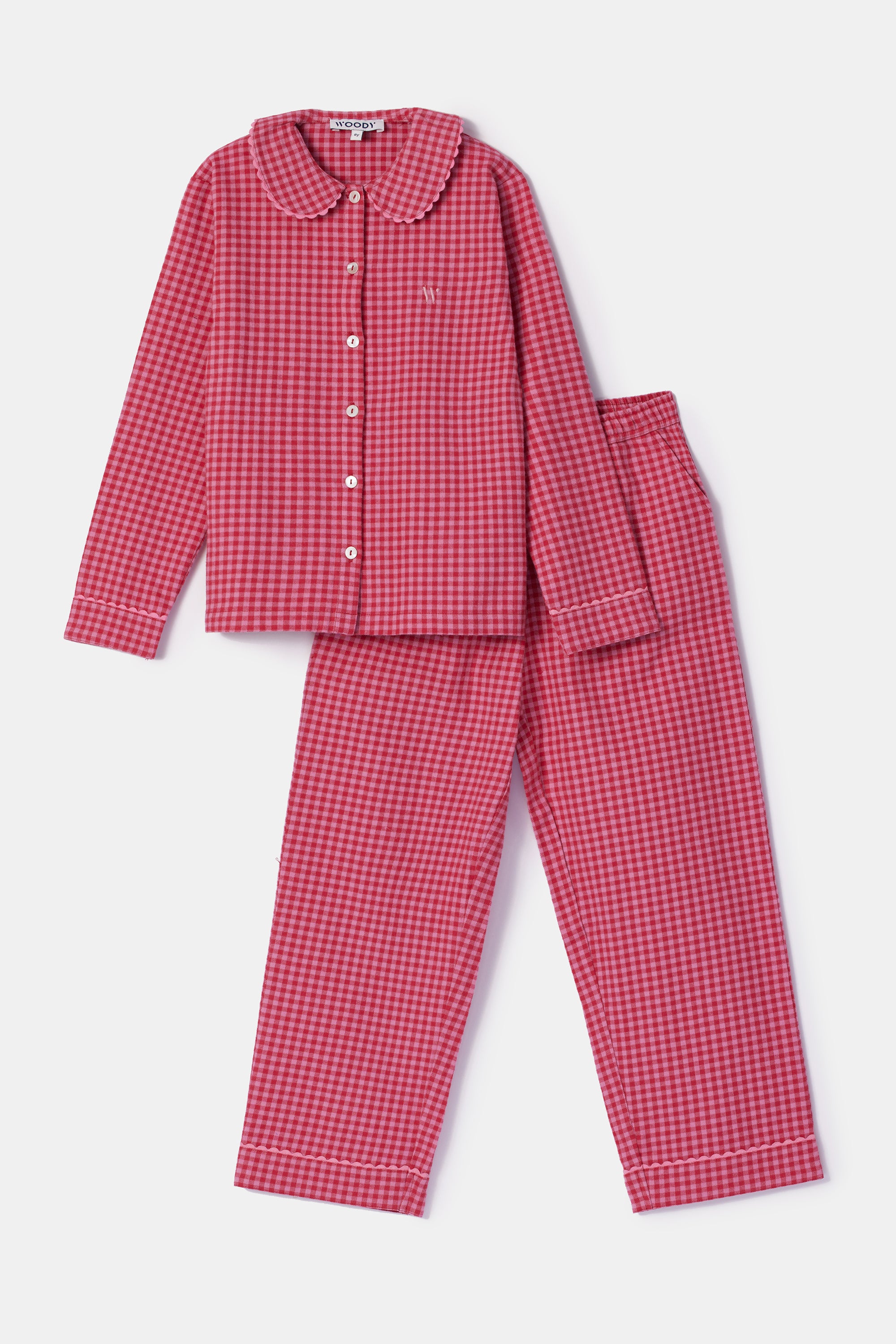 WOODY Meisjes pyjama - roze ruitje - 6Y