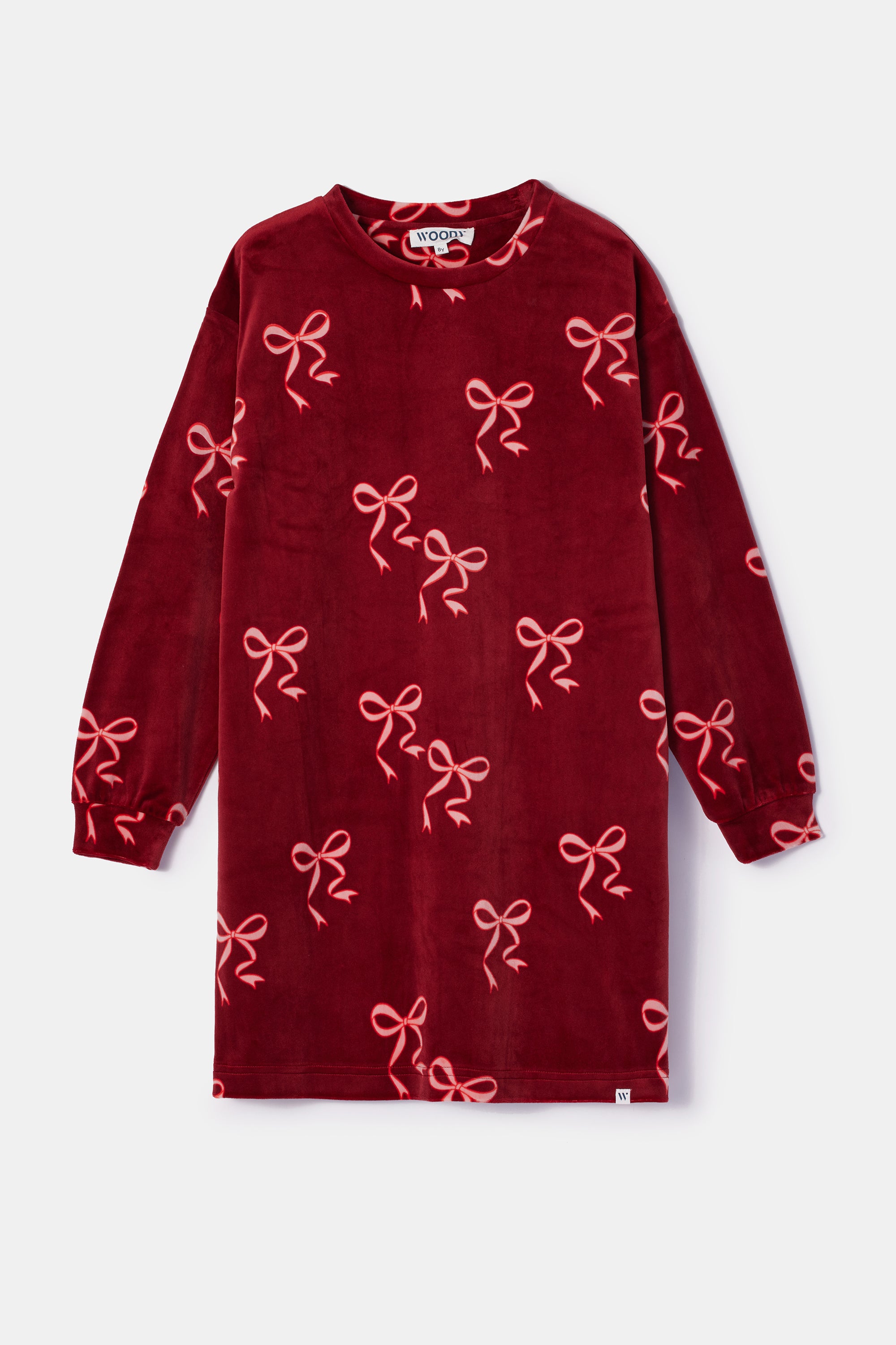 WOODY Meisjes slaapkleedje - bordeaux strikkenprint - 4Y
