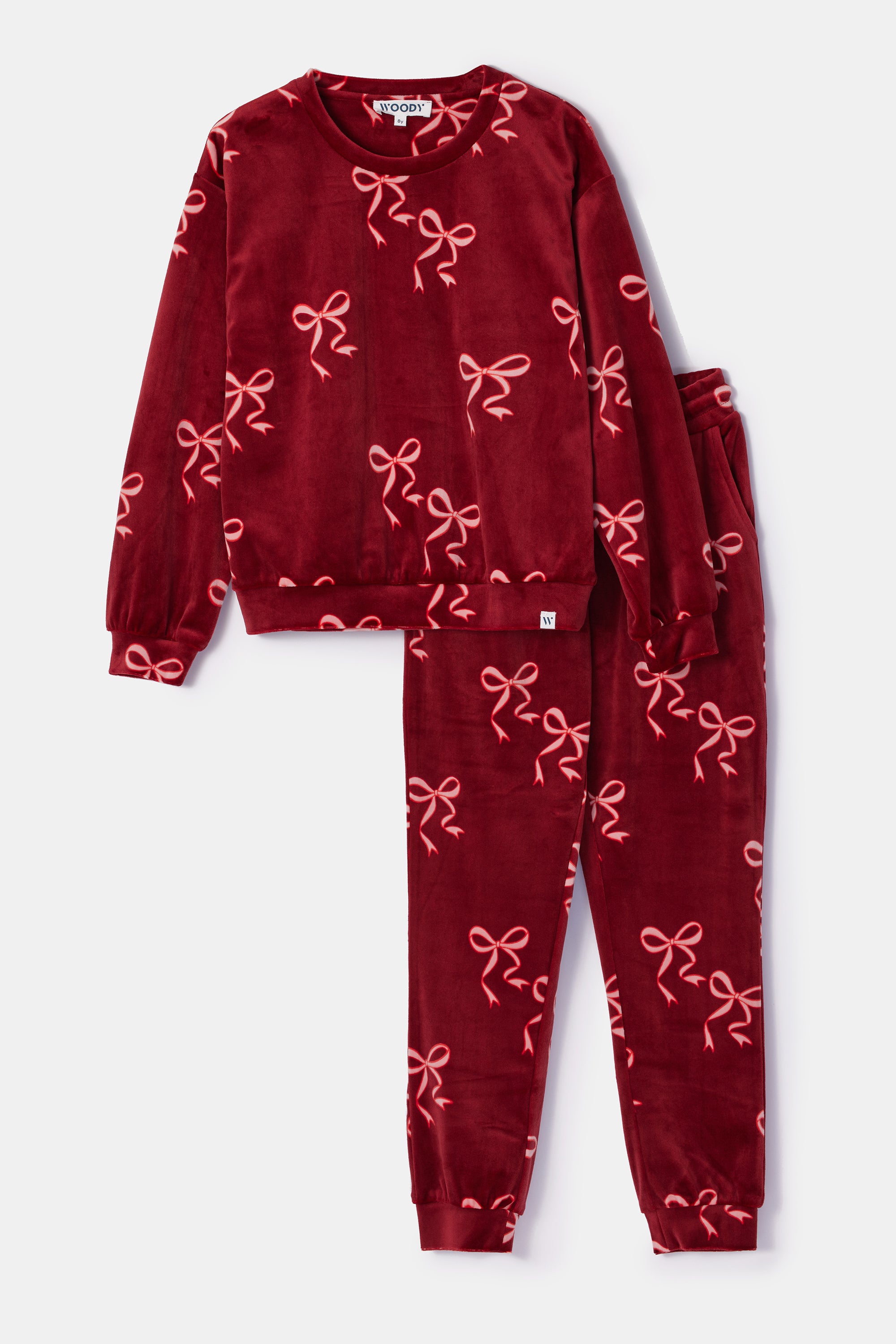WOODY Meisjes pyjama - bordeaux strikkenprint - 6Y