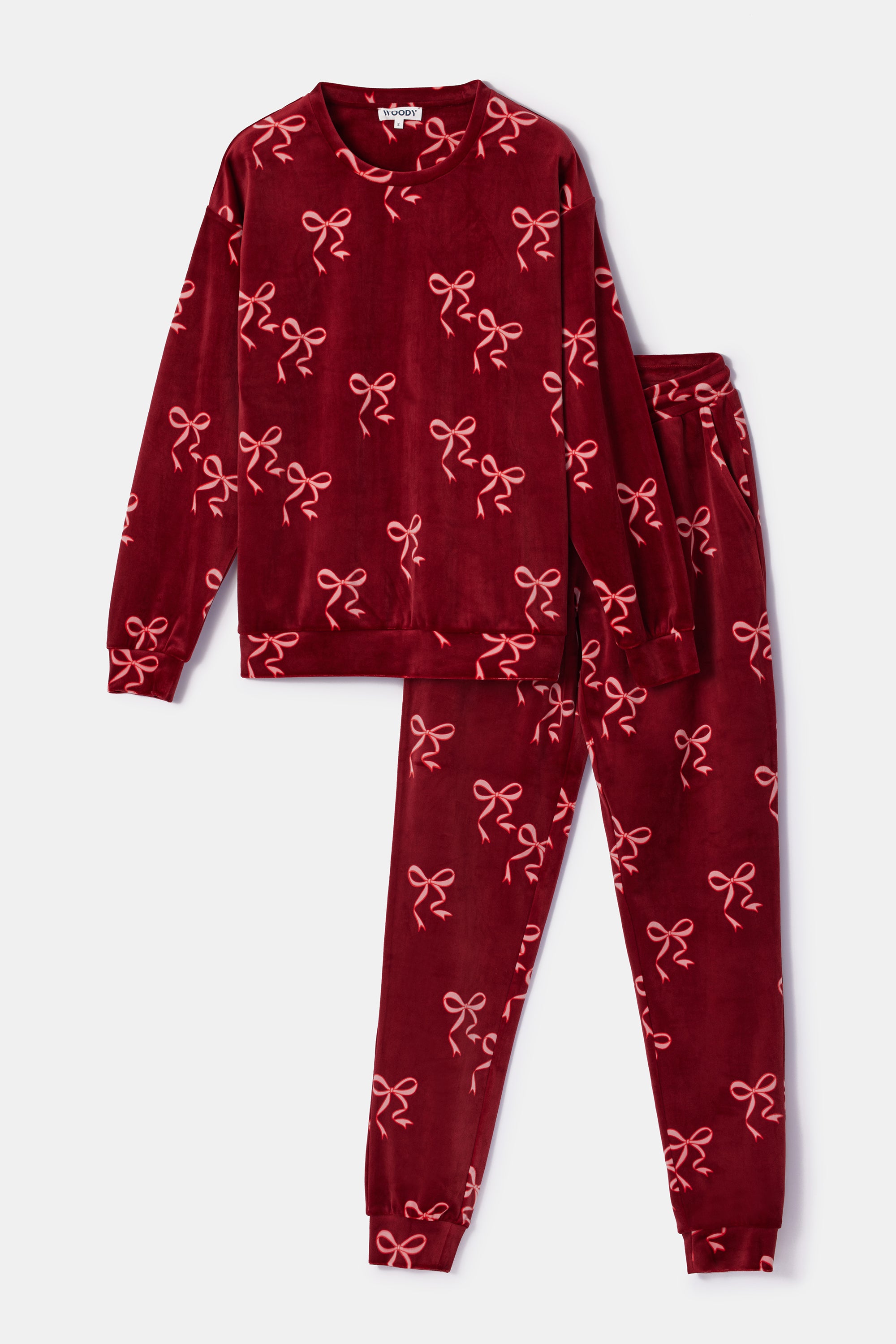 WOODY Dames pyjama - bordeaux strikkenprint - M