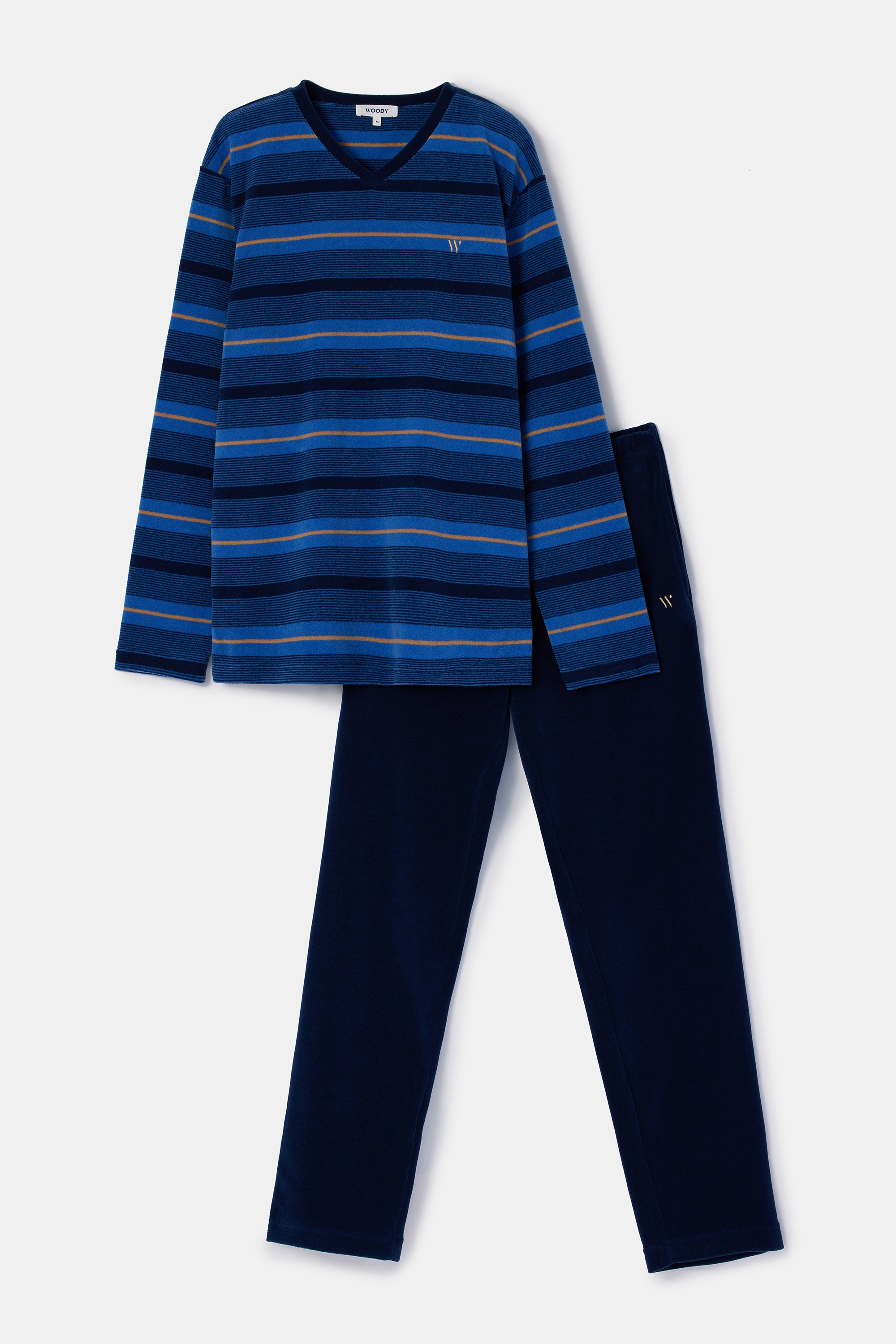 WOODY Heren pyjama - blauwe streep - M