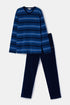 WOODY Heren pyjama - blauwe streep - M