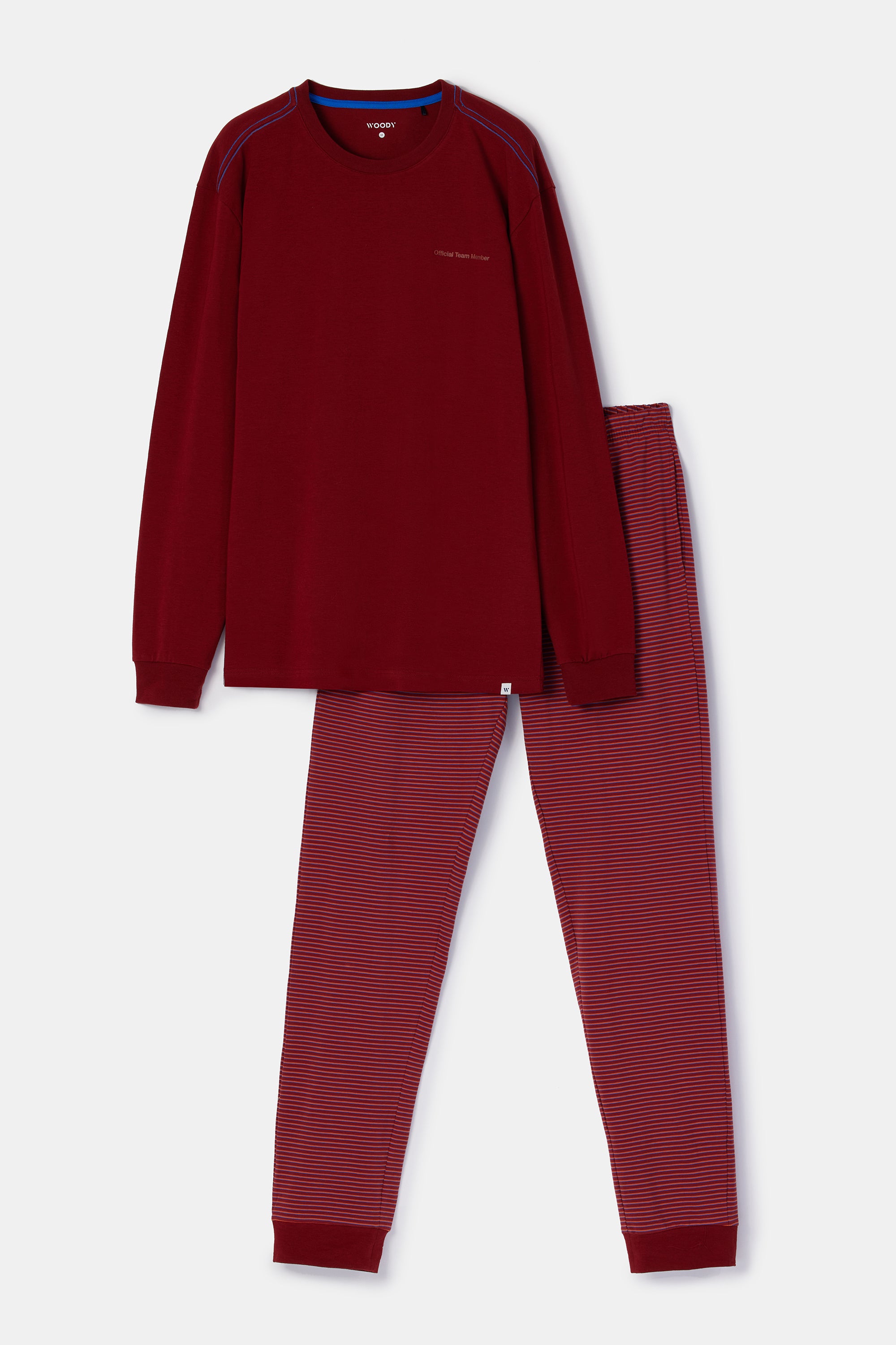 WOODY Heren pyjama - donkerrood - S