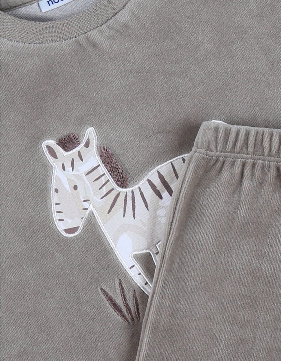 NOUKIES pyjama SWEET ZEBRA - fluweel kaki - 6Y