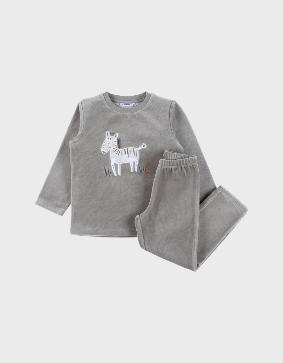 NOUKIES pyjama SWEET ZEBRA - fluweel kaki - 6Y