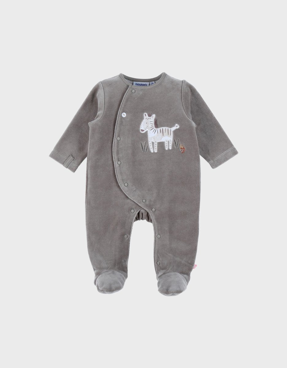 NOUKIES babypyjama SWEET ZEBRA - fluweel kaki - 9M