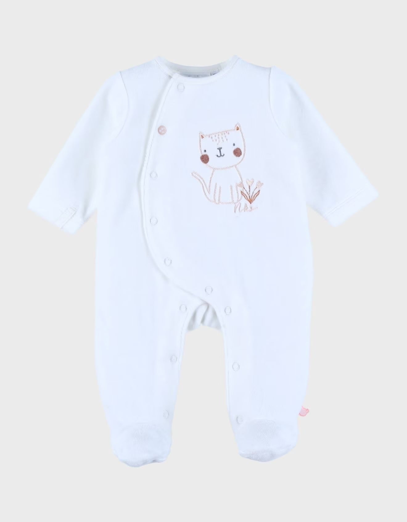 NOUKIES babypyjama NAPPY CAT - fluweel wit - 0M