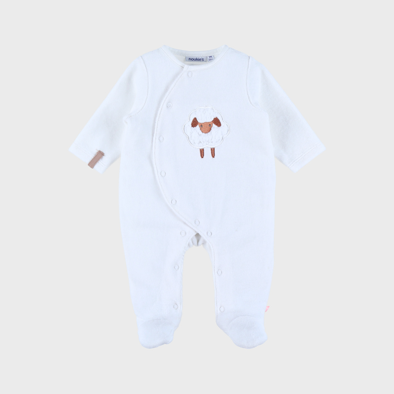 NOUKIES babypyjama FLUFFY - fluweel wit - 1M
