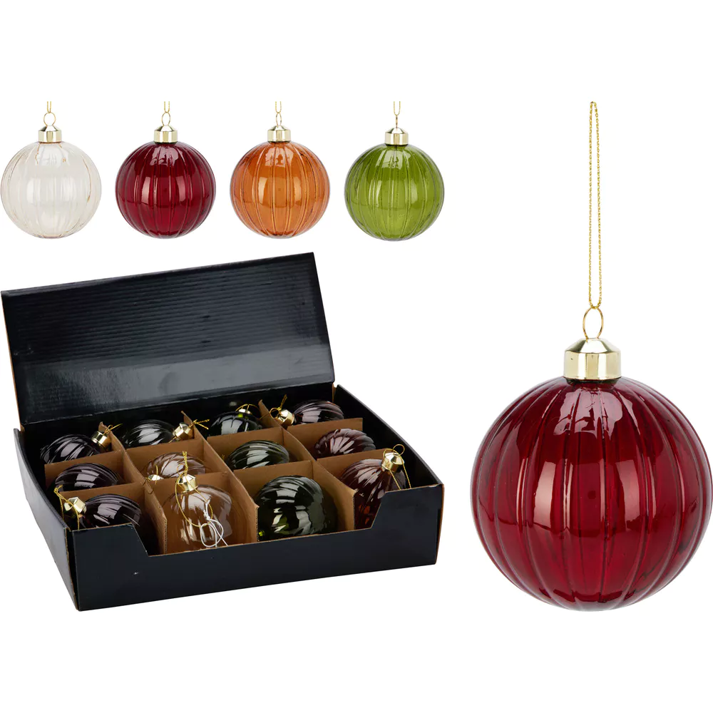 Kerstbal glas 8cm - ass. (prijs per stuk)