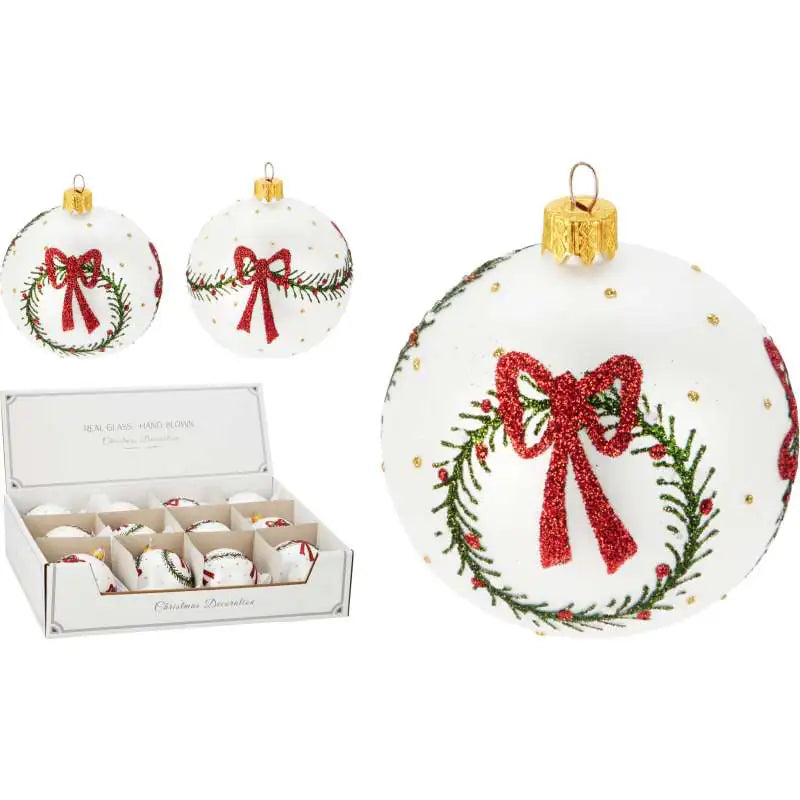 Kerstbal glas 80mm - ass. (prijs per stuk)