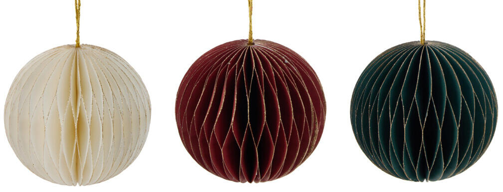 Kerstbal papier 80mm - ass. (prijs per stuk)