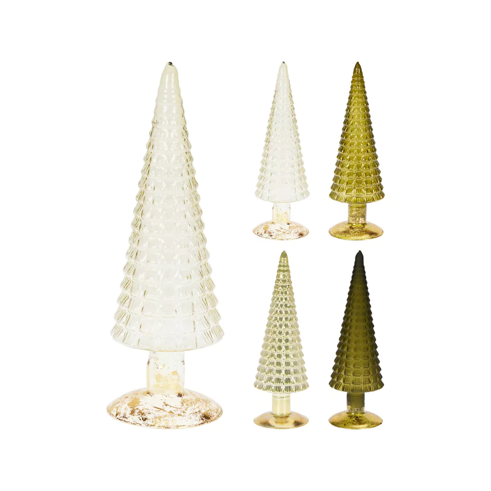 Kerstdeco boom glas 25cm - groen - ass. (prijs per stuk)