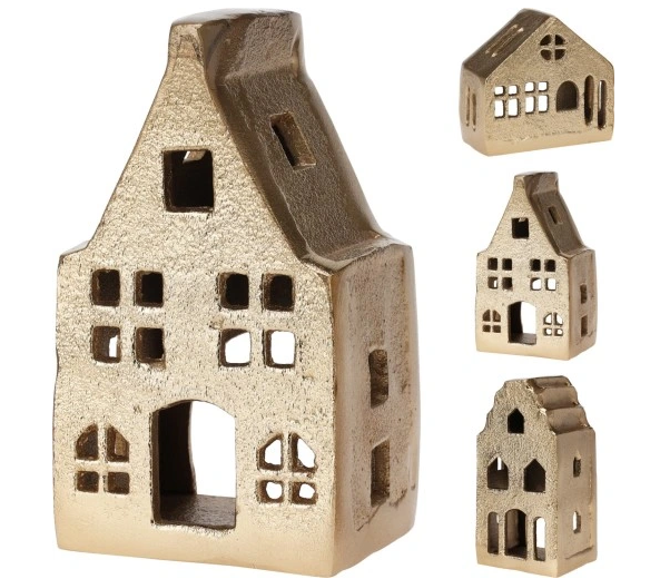 Kerstdeco huis met theelicht 7x6x12cm - goud - ass. (prijs per stuk)