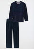 SCHIESSER Pyjama lang velours - donkerblauw/streep - M