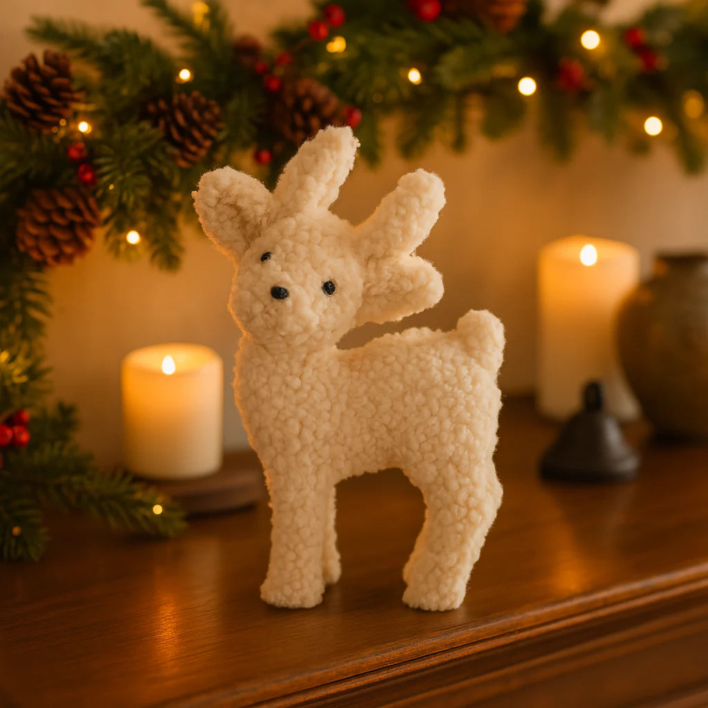 Kerstdeco hert staand 32cm - beige