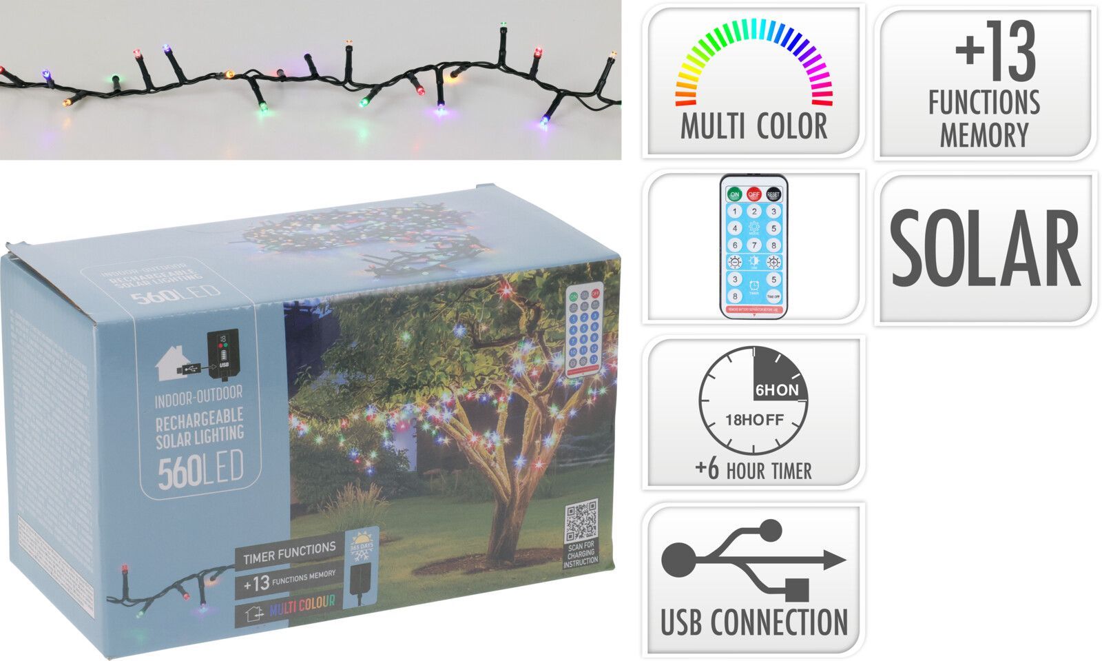 Kerstverlichting solar oplaadbaar 14.2m - gekleurd