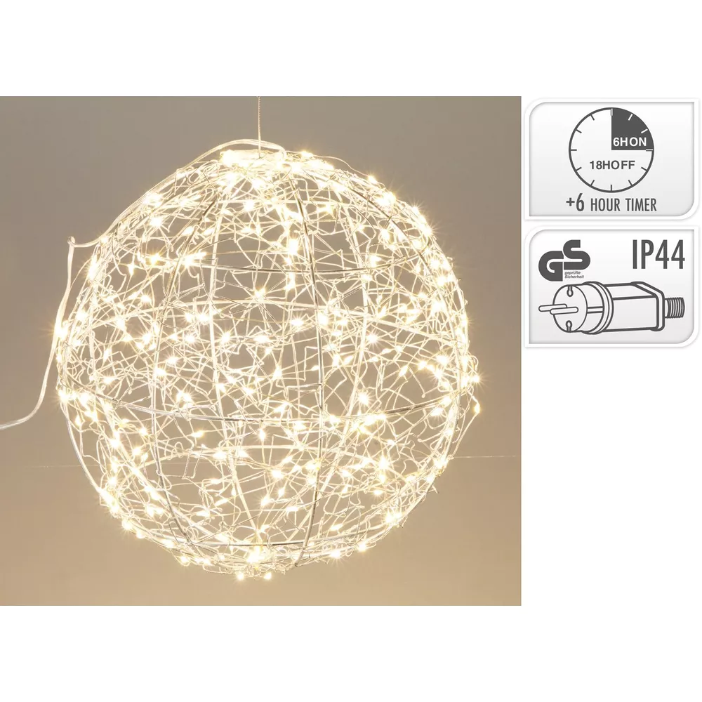 Kerstverlichting bal metaal LED 35cm - zilver