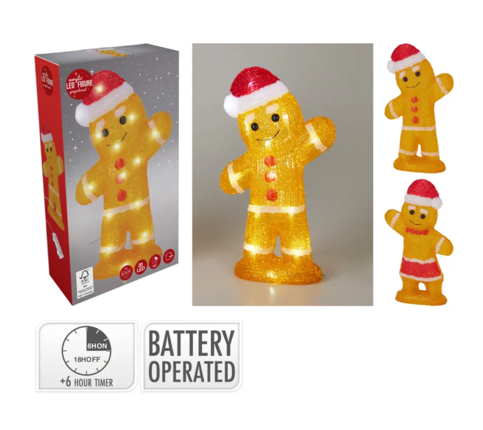 Kerstverlichting peperkoekman acryl LED 30cm - ass. (prijs per stuk)