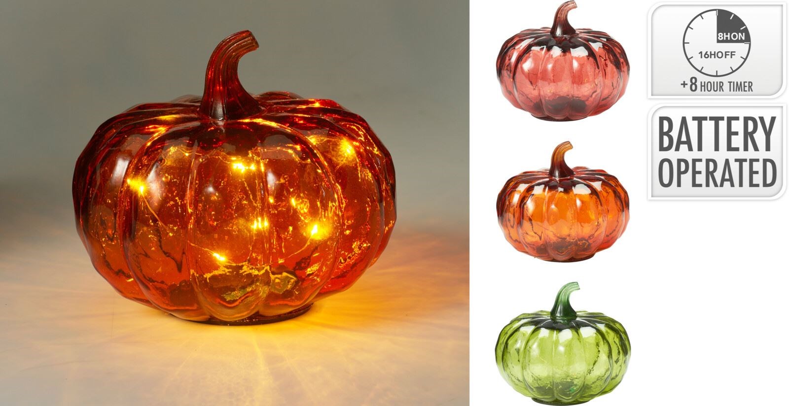 Pompoen deco LED 13cm - ass. (prijs per stuk)