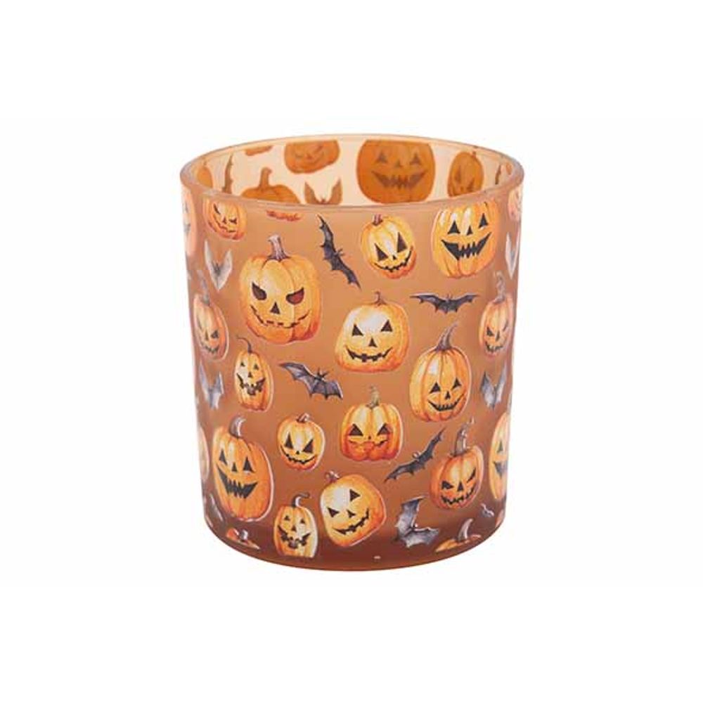 Theelichthouder pompoen - 7x7x8cm - oranje