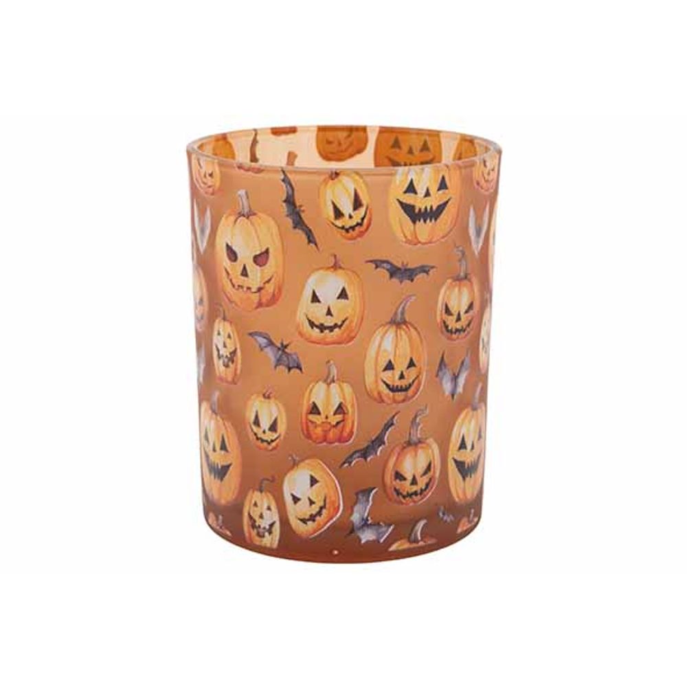 Theelichthouder pompoen - 10x10x13cm - oranje