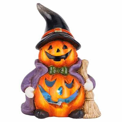 Pompoen LED - 11x8x14cm - oranje keramiek