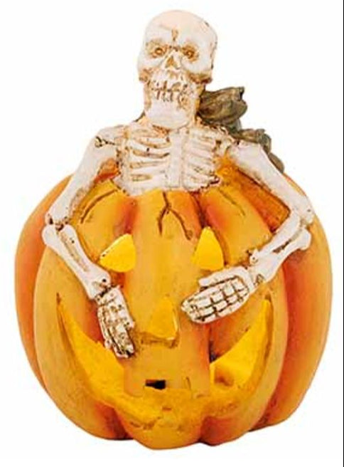 Pompoen met skelet - 9x12cm - oranje