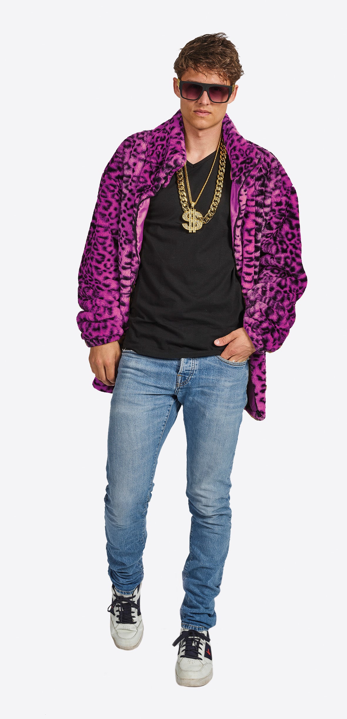 Verkleed bontjas Leopard man - roze - 58