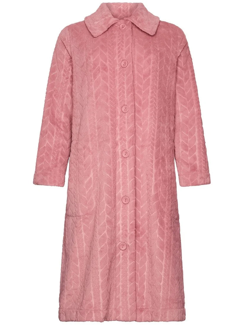 PASTUNETTE Dames morning gown full button (110 cm)- dark pink - M