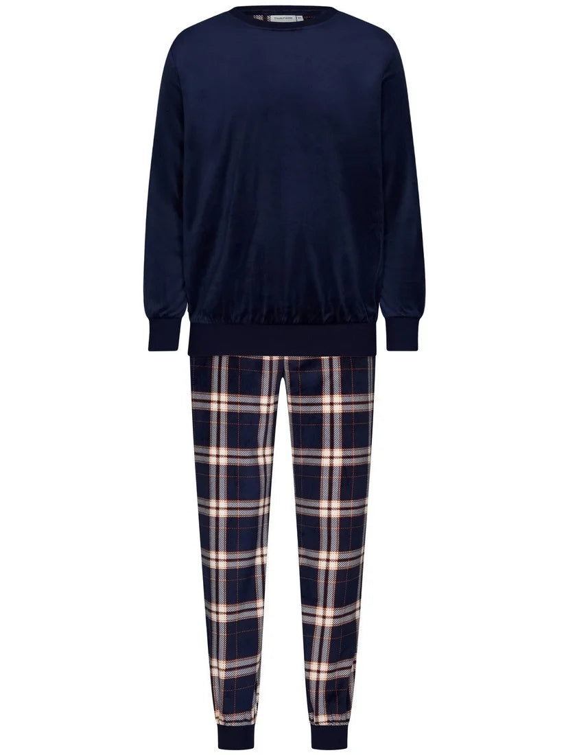 PASTUNETTE Heren pyjama checked trousers - dark blue - S