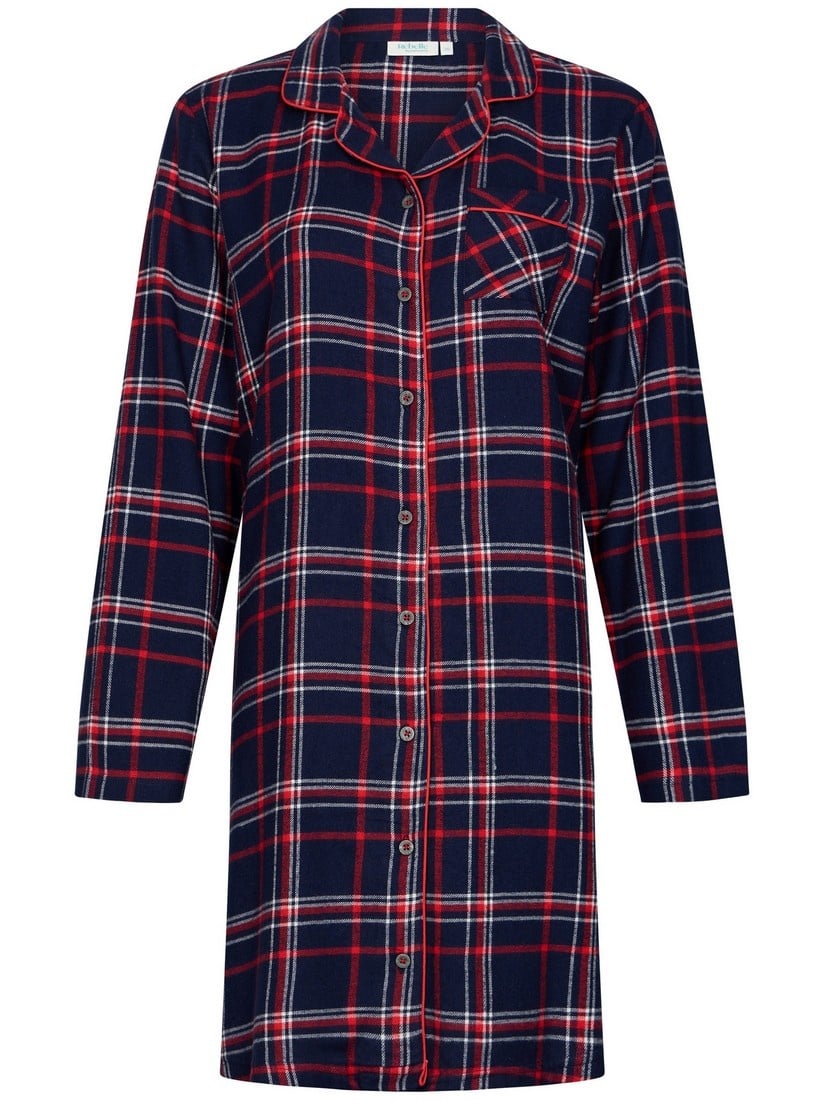 REBELLE Dames nightdress full button check (95 cm)- dark blue - 46