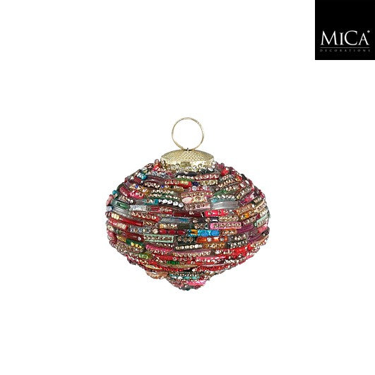 MICA Kersthanger dennenappel recycled glas 8x9cm - multi