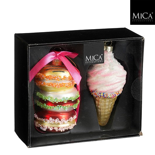 MICA kersthanger glas macarons & ijsje 14.5x12.5x6cm