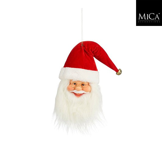 MICA kersthanger santa head 15x45cm - rood/wit