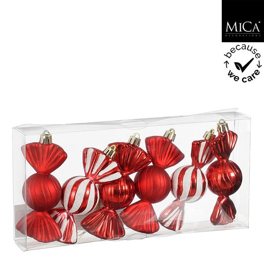 MICA kersthanger glas snoepjes - rood/wit