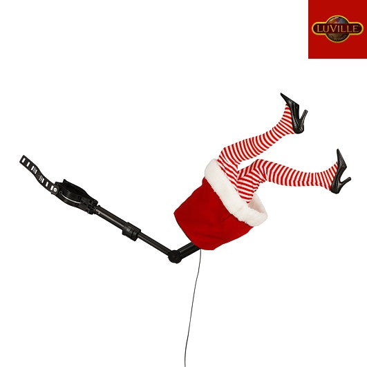 Luville kerstboomdeco kerstvrouw benen bewegend 17x13x35cm - rood/wit