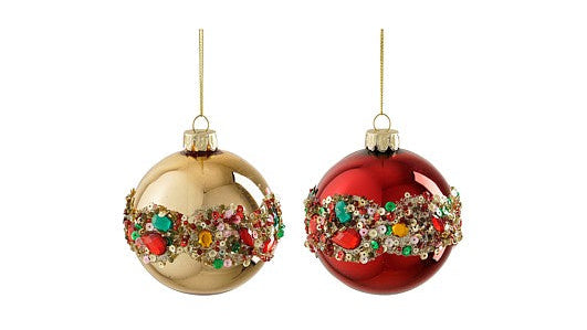 MICA kerstbal glas 8cm - goud/rood - ass. (prijs per stuk)