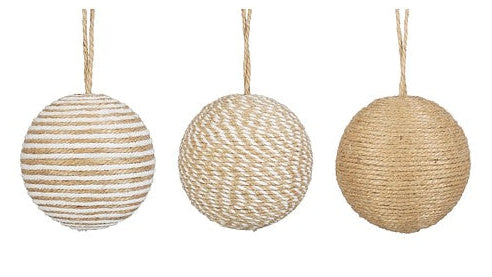 MICA kerstbal touw - naturel/wit - ass. (prijs per stuk)