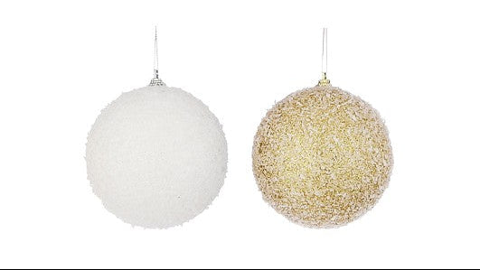 MICA kerstbal glitters 10cm - wit/goud - ass. (prijs per stuk)