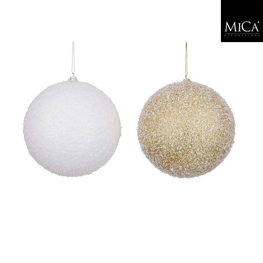 MICA kerstbal glitters 15cm - wit/goud - ass. (prijs per stuk)