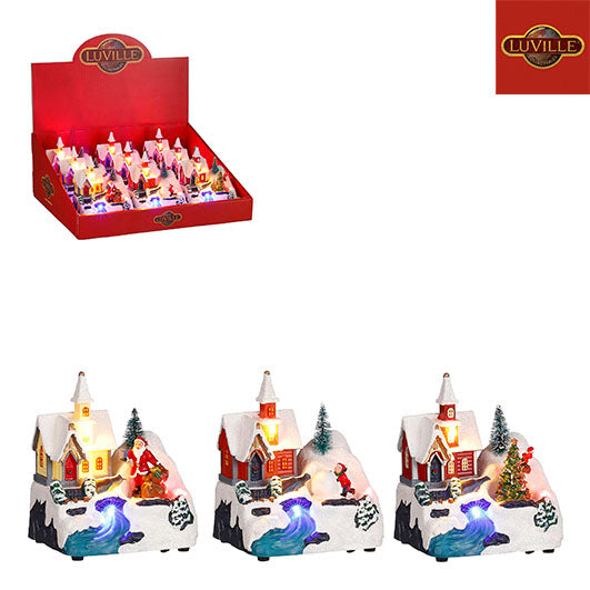 LUVILLE winter tafereel kerk op batterij - ass. (prijs per stuk)