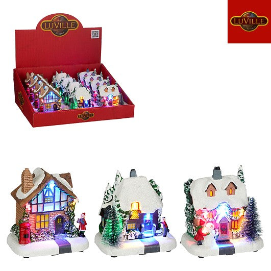 LUVILLE winter tafereel huisjes op batterij - ass. (prijs per stuk)