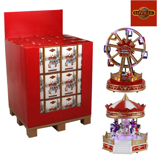 LUVILLE kerst tafereel kermis 21x19x28cm - ass. (prijs per stuk)