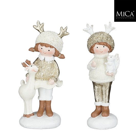 MICA kerstdeco kind - goud/wit - ass. (prijs per stuk)