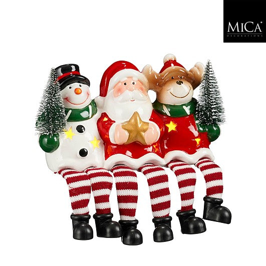 MICA kerstdeco kerstman sneeuwpop rendier zittend - rood/wit