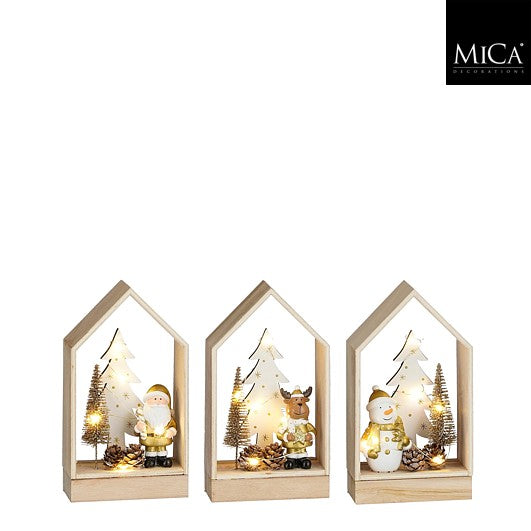 MICA Kerstdeco huis led 10x18cm - champagne - ass. (prijs per stuk)