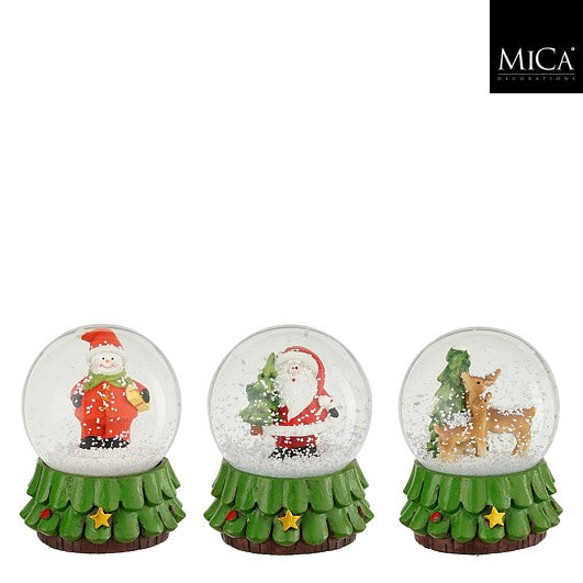 MICA Kerst sneeuwbol kerstfiguur 9x6,5cm - groen - ass. (prijs per stuk)