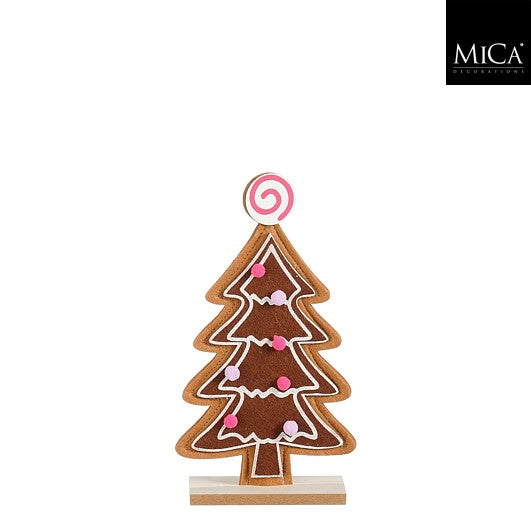 MICA Kerstdeco kerstboom peperkoek 14x26cm - bruin/ roze